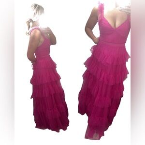 Betsy & Adam Pink Ruffled Maxi Dress